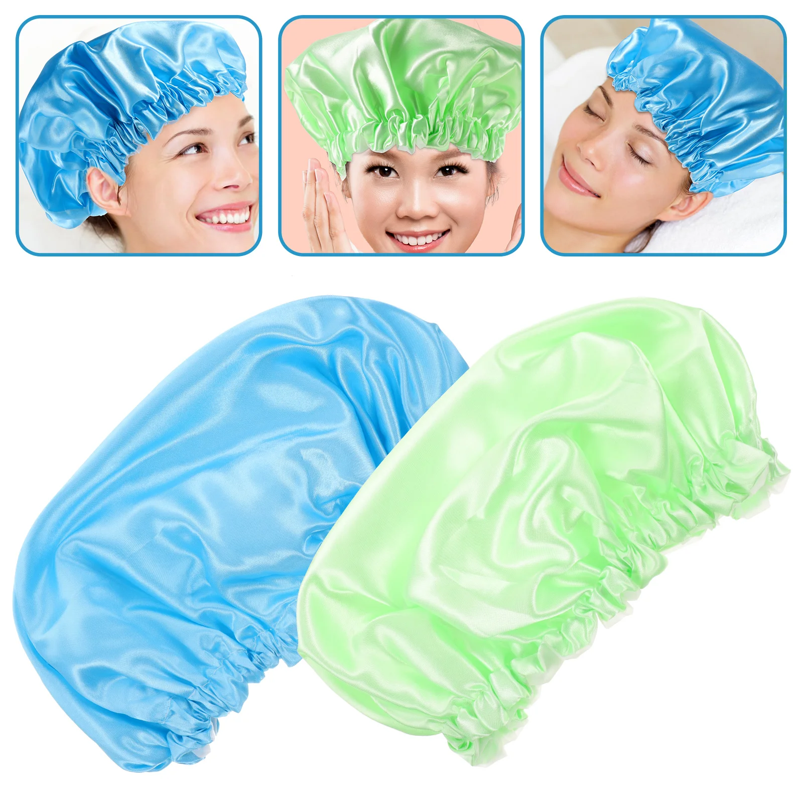 

2Pcs EVA Satin Waterproof Bathing Caps Supple Shower Hats For Different Head Circumferences Hair Bonnets