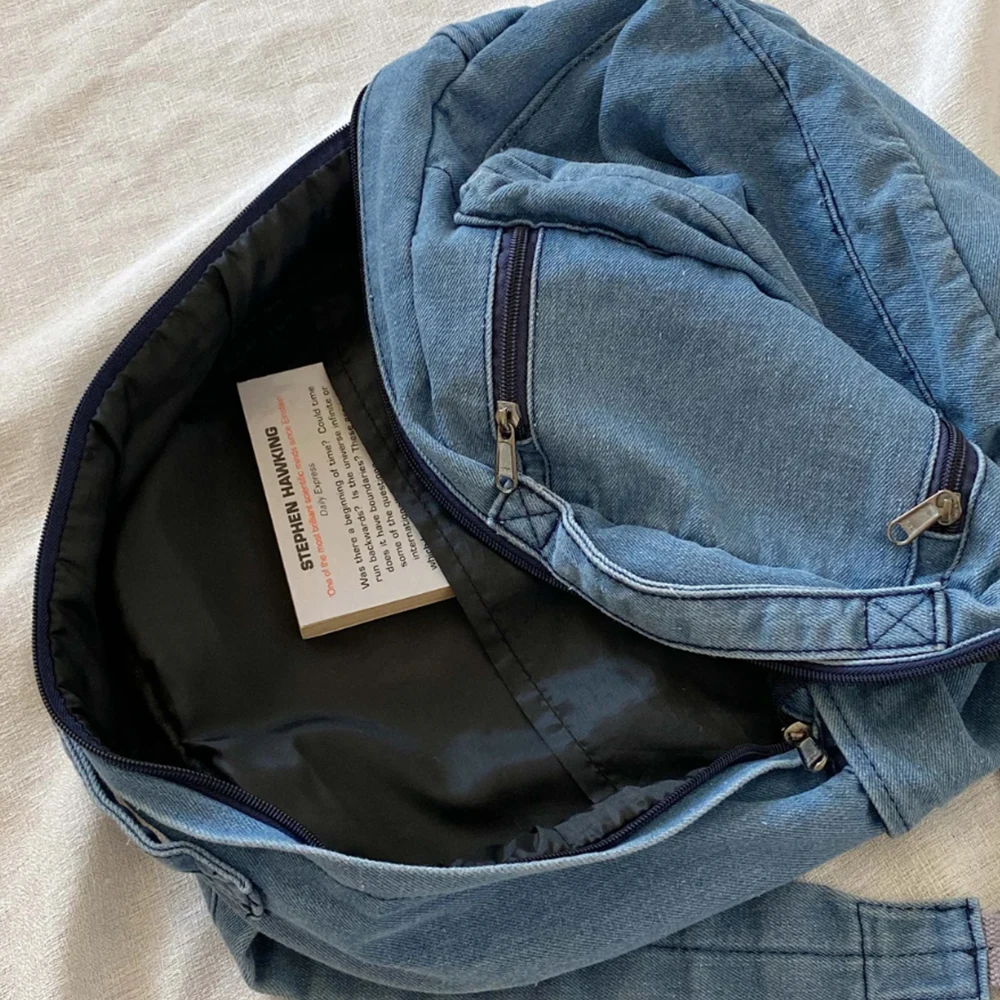 Sac à dos en denim de grande capacité avec nom personnalisé, sac à main en toile pour garçons et filles, sac initié multifonctionnel