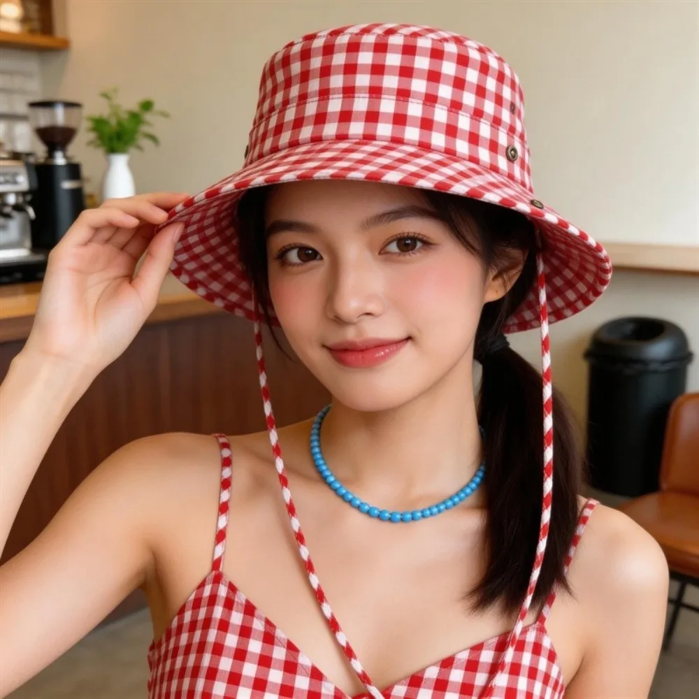 Fashion Lattice Y2k Fishmen Hat Japanese Solid Color Western Cowboy Hat Waterproof All-match Wide Brim Sun Hat Hiking