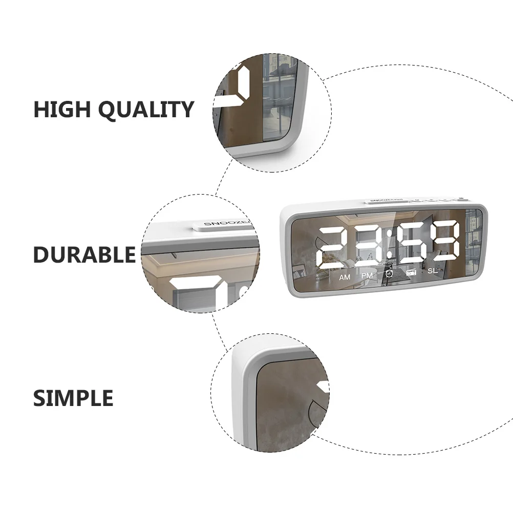 

Radio Mirror Clock Small Alarm Decorative LED Digital Operated Surface Hour System