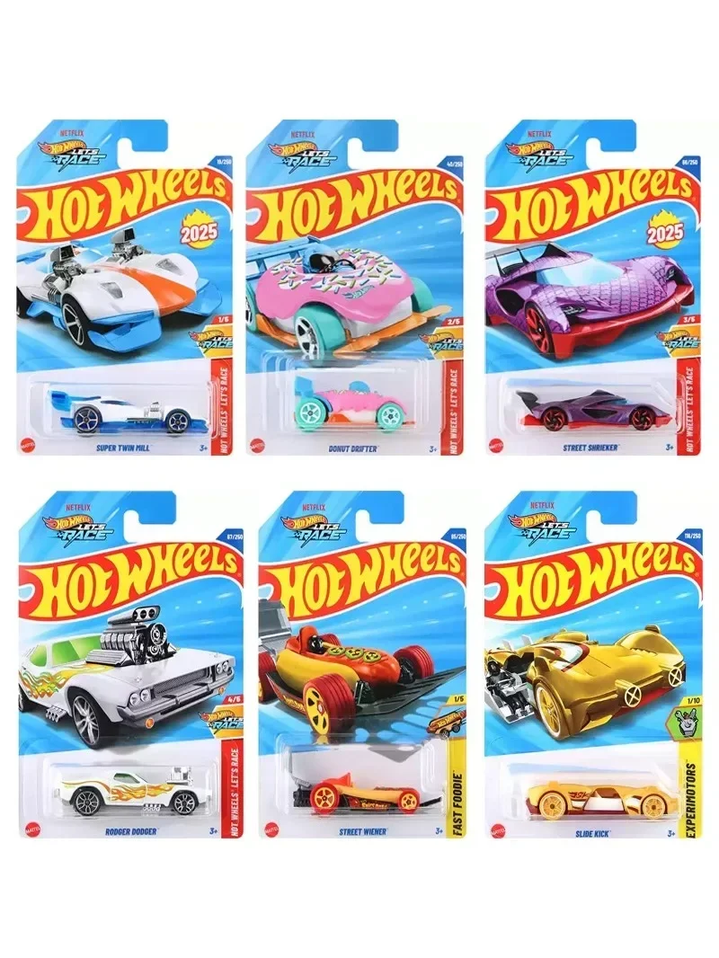 2025 Original Hot Wheels voiture Let's Race garçons jouets 1/64 moulé sous pression Super Twin moulin beignet dérive rue Shrieker Rodger Dodge Wiener