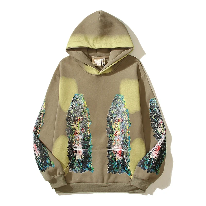 Graffiti Mud Dyed Pullover Fleece Hooded Sweatshirts for Men and Women Oil Painted Baggy Loose Hoody Oversized Thick Hoodies