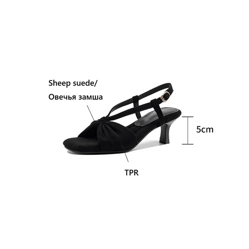 NEW Summer Women Sandals Sheep Suede Leather Shoes for Women Square Toe Thin Heel Shoes Open Toe Buckle Strap High Heel Shoes view 6
