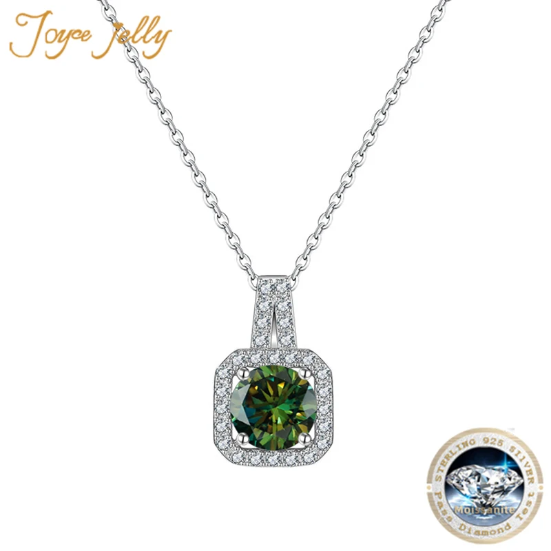 JoyceJelly Real S925 Sterling Silver 1 Carat Moissanite Pendant Necklace For Women VVS Lab Diamond Luxury Wedding Jewelry Gift