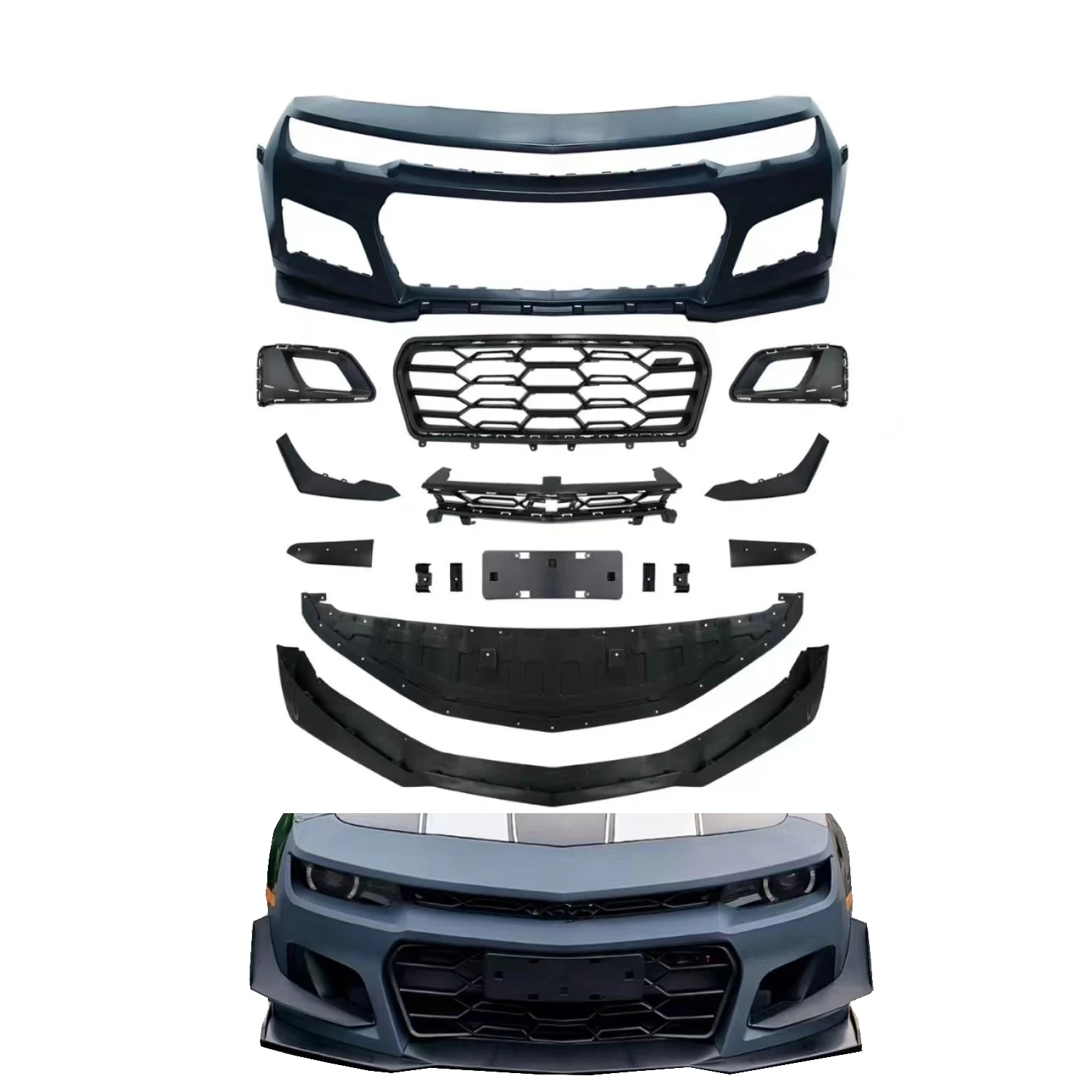 Dream Car Front Bumper Compatible With 2016-2023  Camaro, 1LE Style PP Cover Conversion Lip Grille Grill Bodykit