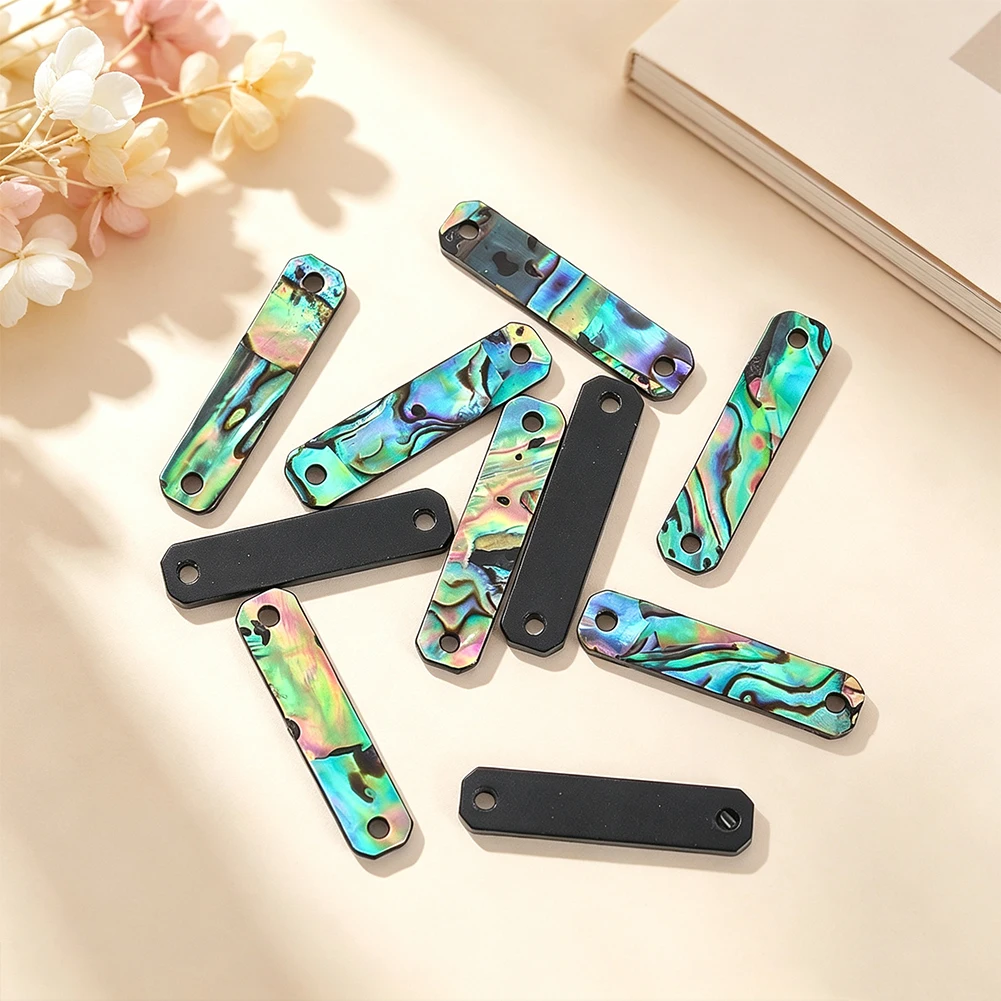 5pcs Iridescent Abalone Shell Acrylic Bar Charms 2 Holes Connector Beads DIY Braided Bracelet Necklace Jewelry Making 24x5mm