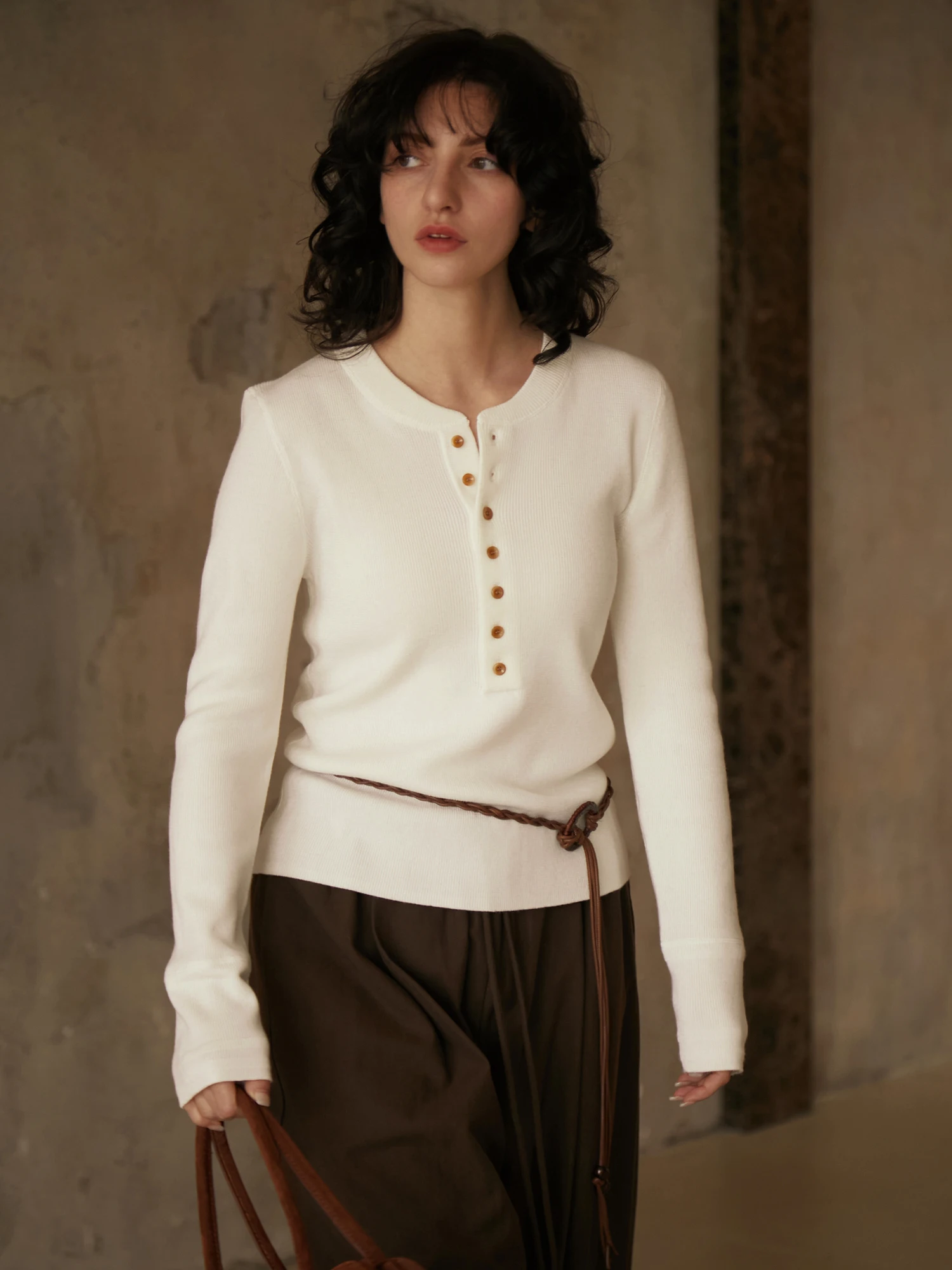 

VIMIE2025 Winter New Sle Casual Henry Collar Knitted Sweater Long Sve Color Women Base Layer irt Soft Polyester ...