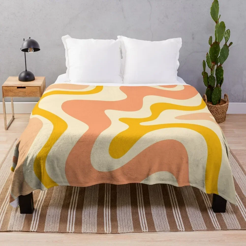 

Retro Liquid Swirl Abstract Pattern in Mustard Yellow and Warm Peach Blush Tones Throw Blanket Luxury Throw Blankets