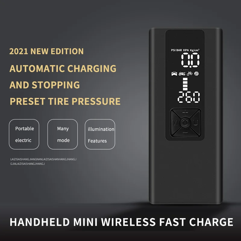 6000mAh Digital Screen Wireless Electric Inflation Pump 150PSI Emergency Air Pump Built in LED Light Mobile Power Bank