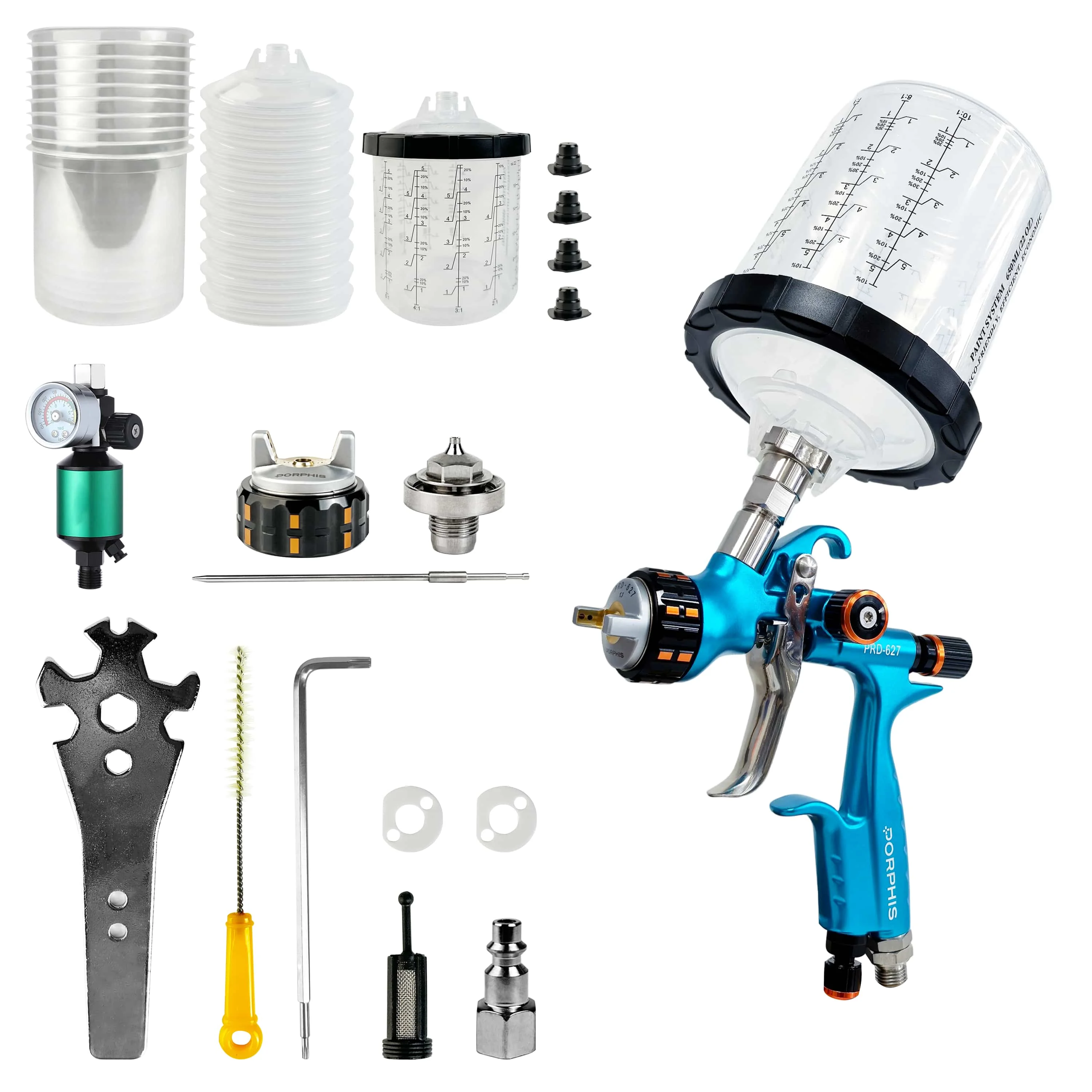 Original PORPHIS VS PRD-627 Professional Airbrush Power Tools with 625 Needle&Nozzle Kit&2-IN-1 Air Filter Automotive Paint Gun