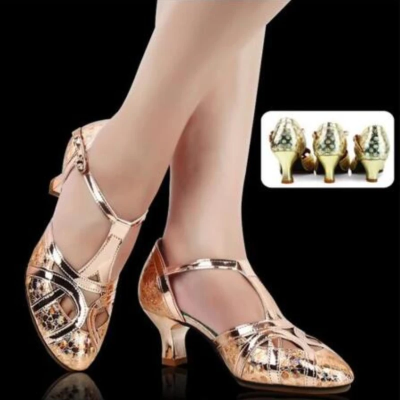 Women\'s Glitter Leather Latin Dance Shoes Closed Toe Soft Sole Salsa Modern Shoe Tango Ballroom Dancing Shoes 3.5/5.5/6.5cm Heel