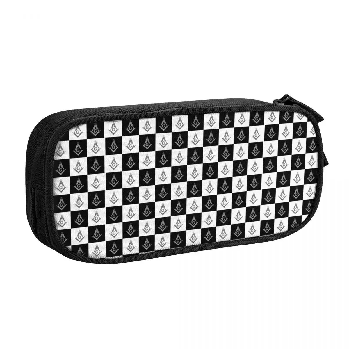 Korean Freemason Checkered Pattern Pencil Cases for Boys Gilrs Custom Mason Masonic Large Storage Pen Box Bag School Accessories