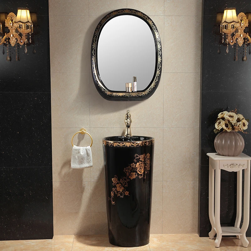 

Nordic Art Gold Pillar Basin Floor standing Wash Basin Toilet Black Small Pillar Basin Vertical Pillar Wash Basin