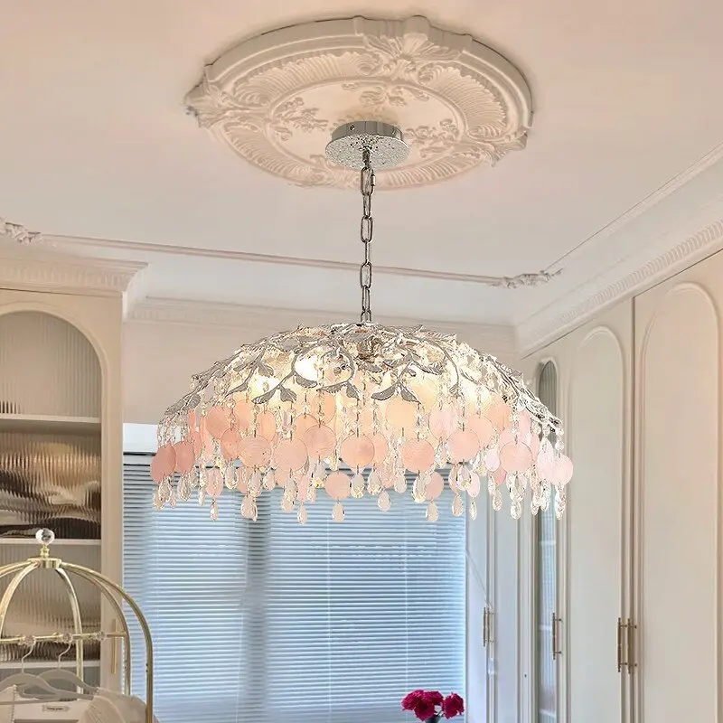 French retro crystal chandelier antique master bedroom living room warm romantic art shell lamp