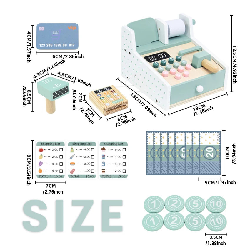 Kids' Wooden Supermarket Cash Register Toy 6
