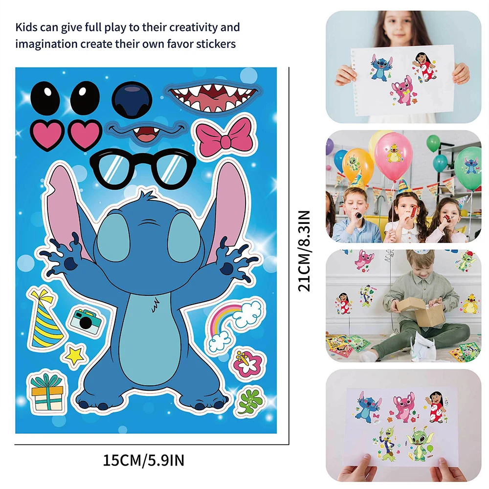 

8/16Sheets Disney Cartoon Lilo & Stitch Puzzle Stickers Kids Anime Make a Face Assemble Jigsaw Educational Sticker Toys Gifts