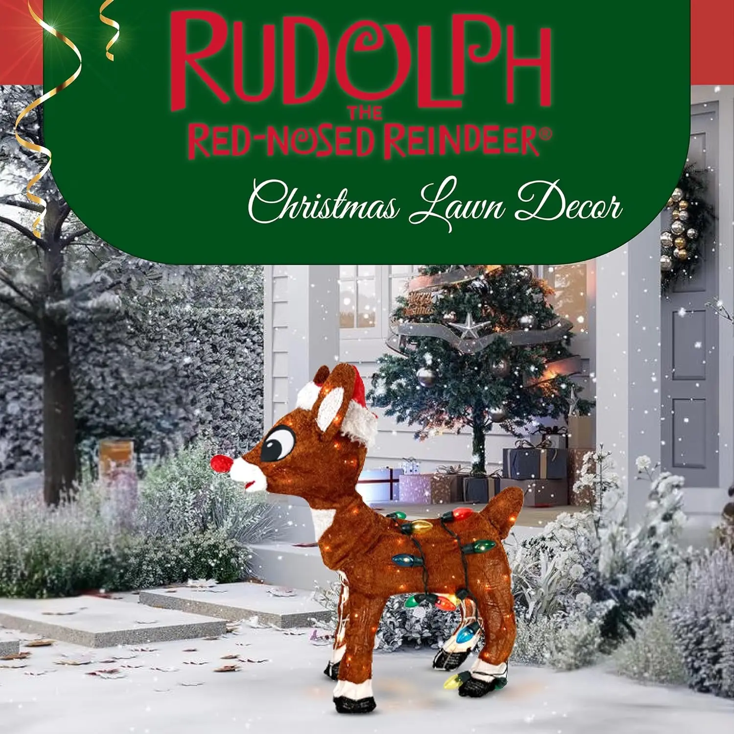 

24" 3D Rudolph The Red-Nosed Reindeer Outdoor Christmas Decoration, Rudolph Outdoor Decor, Rudolph Christmas Decorations Outdoor