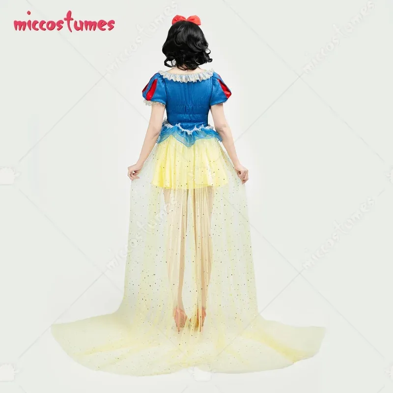 

25COSMiccostumes Women's Halloween White Princess Costume for Women Blue Yellow Dress Set with Headband