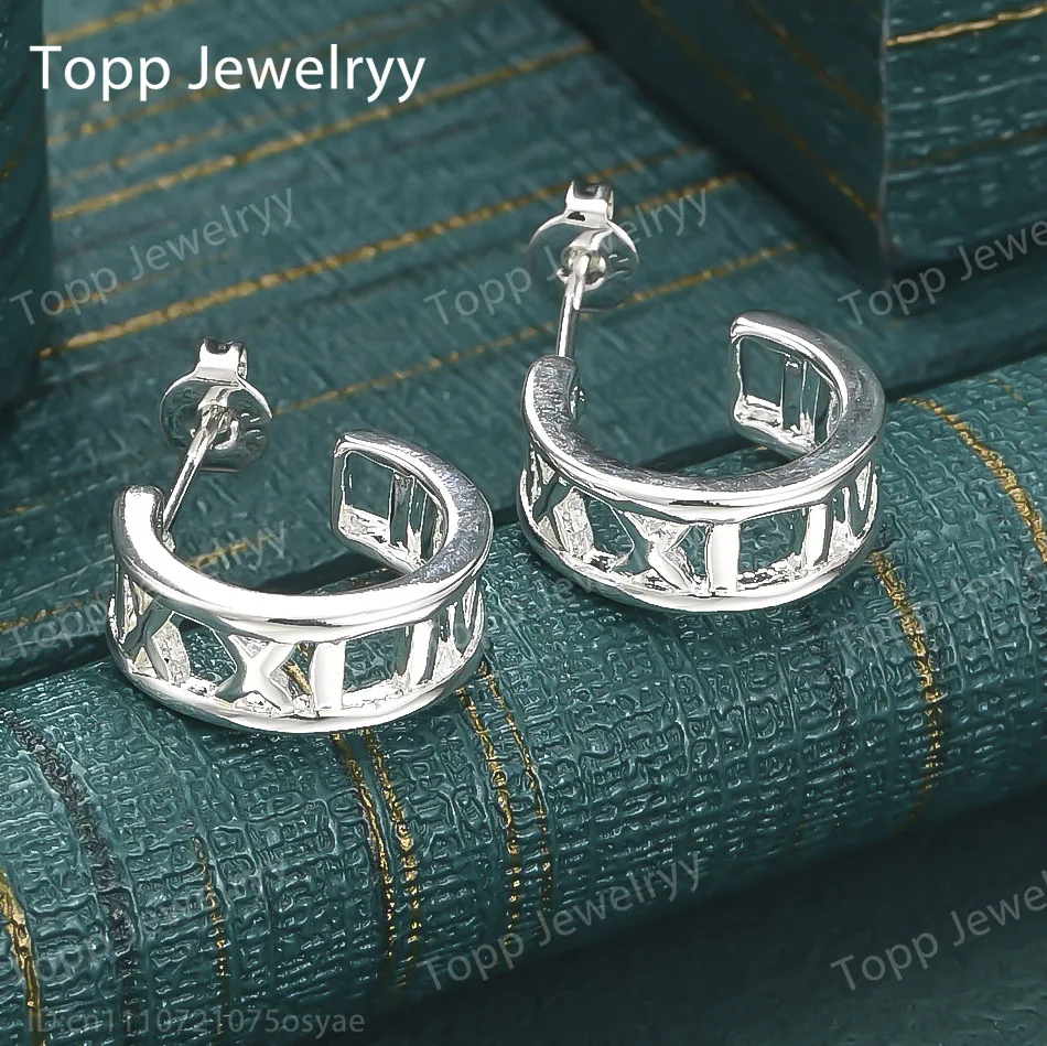 

Charm 925 Sterling Silver Exquisite Roman Numeral Earrings Fashion Ladies Wedding Gift Jewelry Accessories