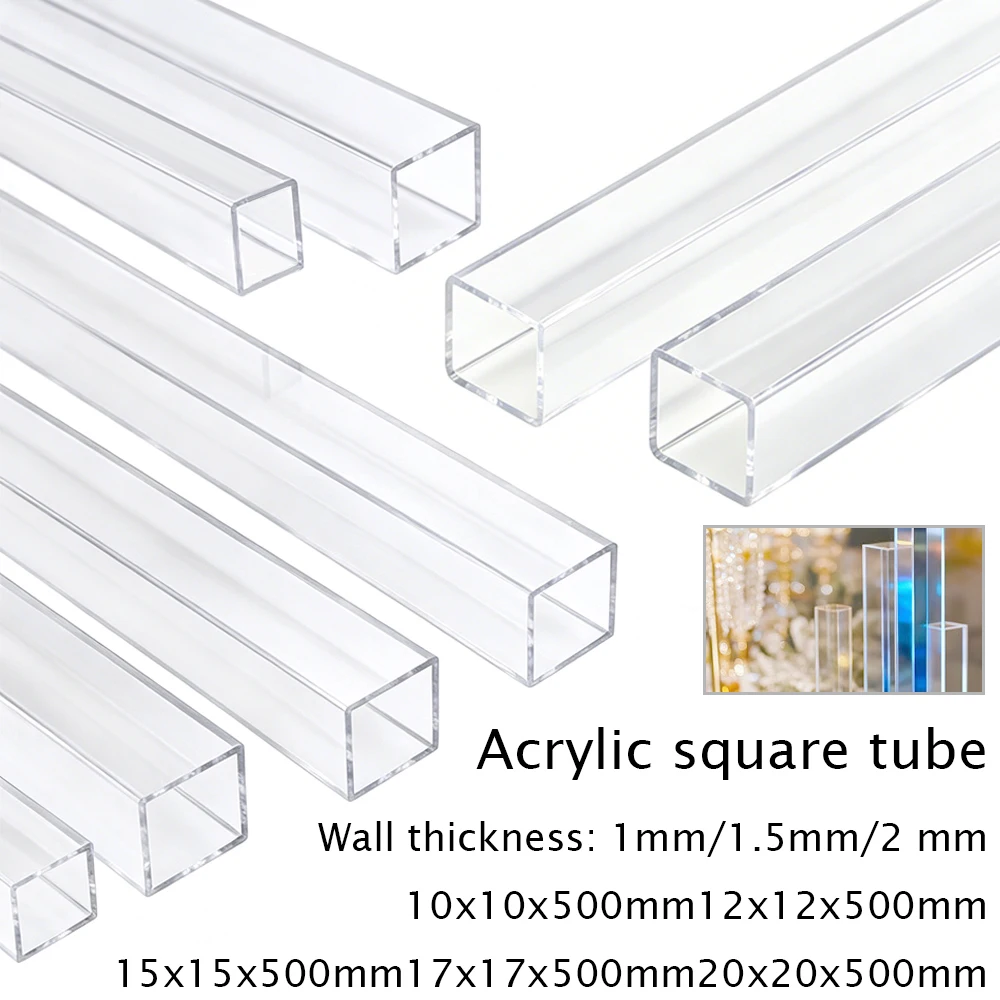 

1-6pcs 500mm Hollow Square Acrylic Pipe, 10-20mm Transparents Duct for DIY Lightings, Home Decor & Prototype Building