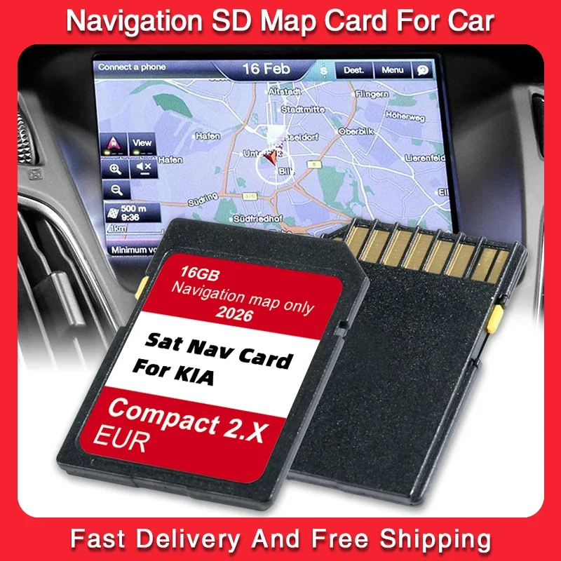 Sat Nav for KIA Venga Ceed Sportage Rio Picanto Optima Sorento Car 2026 SD Card 16GB Update Compact 2.X Software Europe Maps