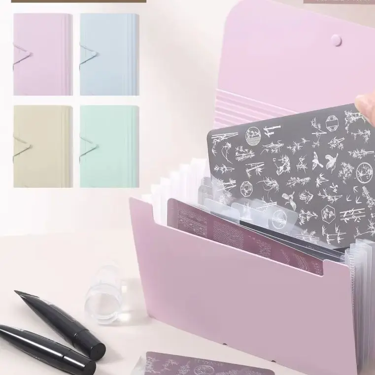 Macaron High-Aesthetic Multi-Layer Accordion File Folder Compact Portable Nail Art Organizer For Nail Stamping Plate Storage