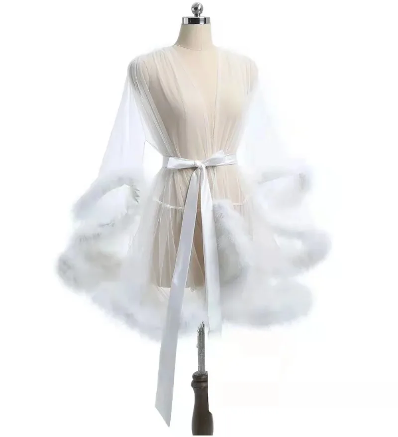 Ladies Bridal Party Pajamas Feather Soft Tulle Wedding Robes for Bride Sexy Robe