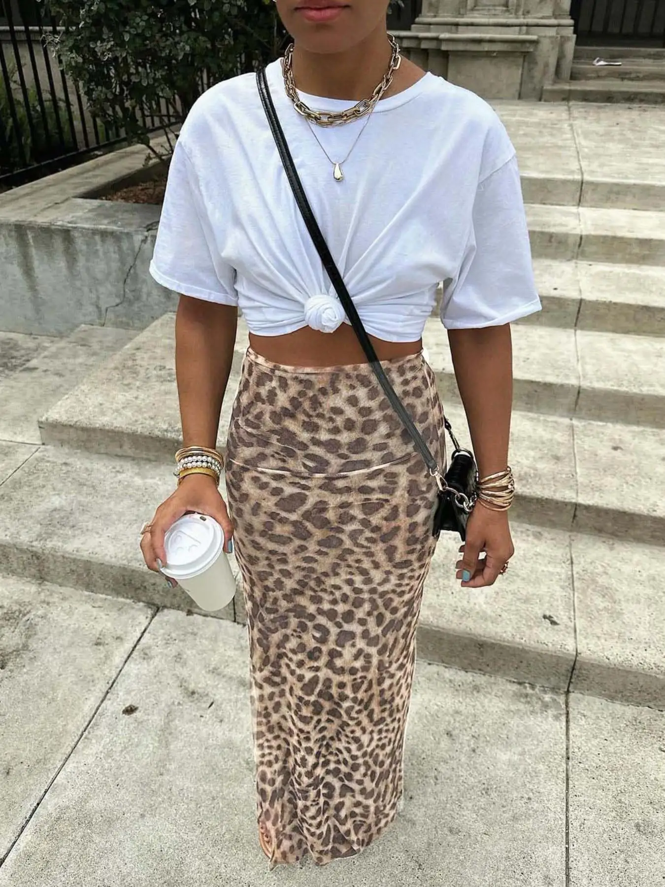 Women's High Waisted Leopard Print Mesh Skirt, LongPlain H-Type Slim-Fitting A-Line Split Design, VersatileFashion Bottoms