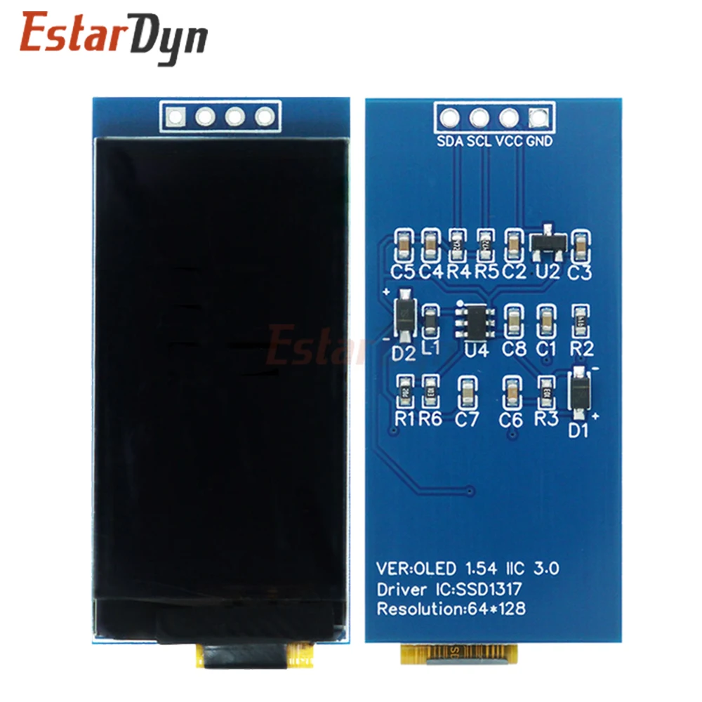 1.54 Inch OLED Display 64x128 SSD1317, 4-Pin I2C SPI Interface white Screen Module for Arduino DIY