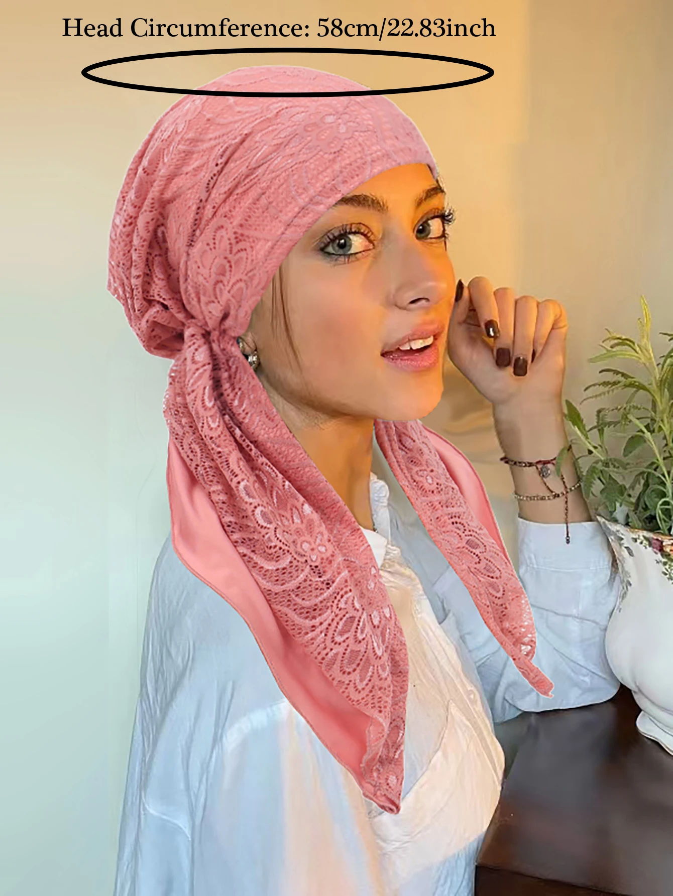 ใหม่ Double-Layer Lace ผู้หญิง Hijab นุ่มยืดจีบผ้าพันคอหมวกผมหมวกแฟชั่น Turban Bonnet