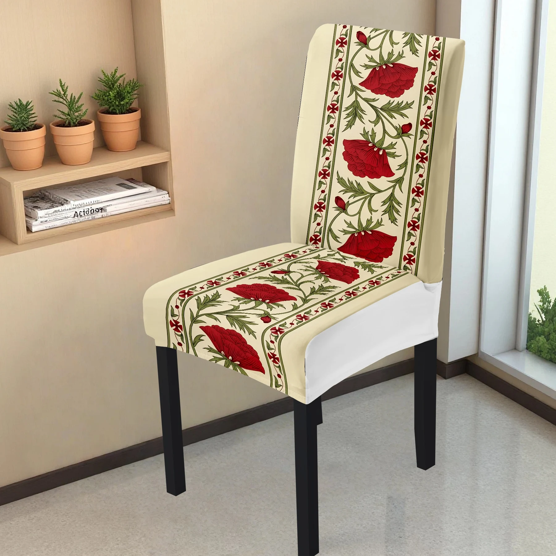 2026 New Elastic Full - Coverage Chair Cover, with Romantic Red Poppy Floral Print, Summer Outdoor & Indoor