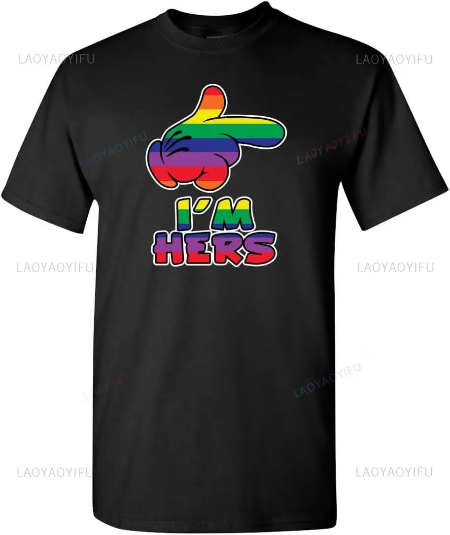 Im Hers LGTBQ Gay Novelty Printed T-shirt Vintage Funny Pride Month Homosexuality High Quality Cotton Tshirt Rainbow Equality