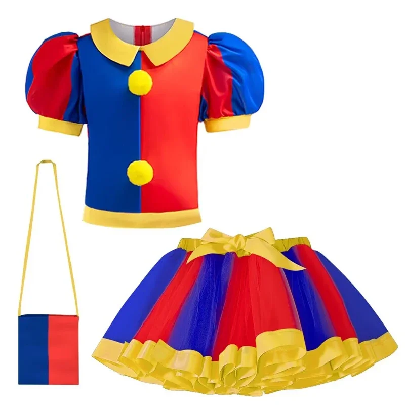 Unicorn Cosplay Clown Costume for Kids, Halloween, Carnaval, Natal, Easter Tops, Saia, Birthday Clothing, 8 Anos, Moda, Incrível, 3 peças