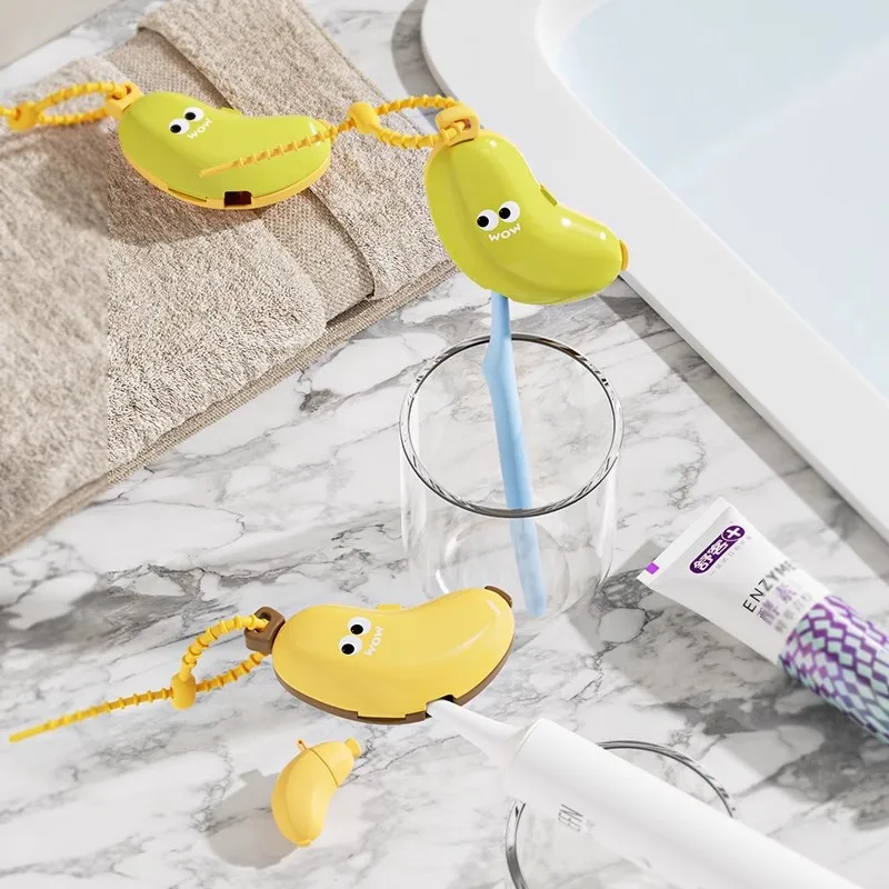 Cute Banana Shaped Toothbrush Travel Case Portable Toothbrush Head Protector Cover With Mini Toothpaste Dispenser Outdoor Campin