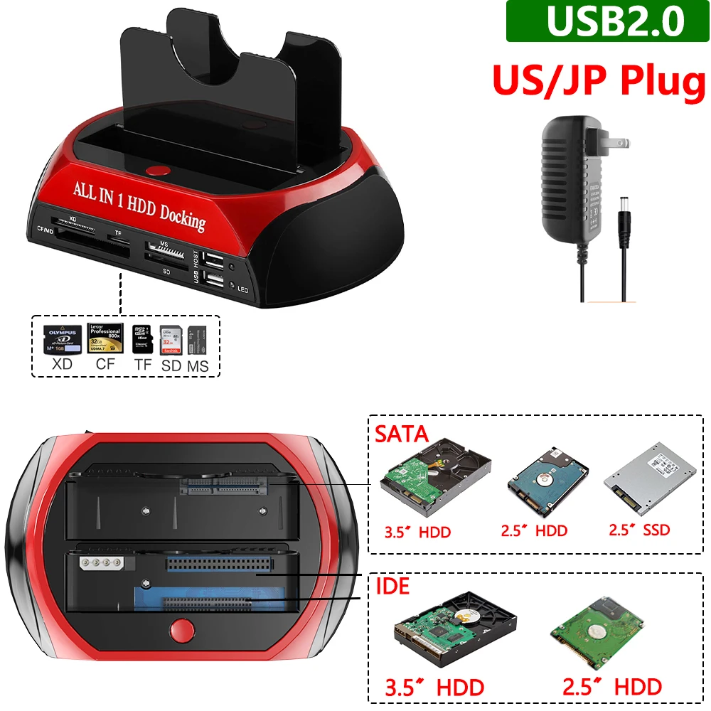 Dockingstation voor harde schijf 2,5 3,5 inch SATA IDE HDD SSD-lezer Dubbele slots USB Externe schijf Box Behuizing behuizing hd externo