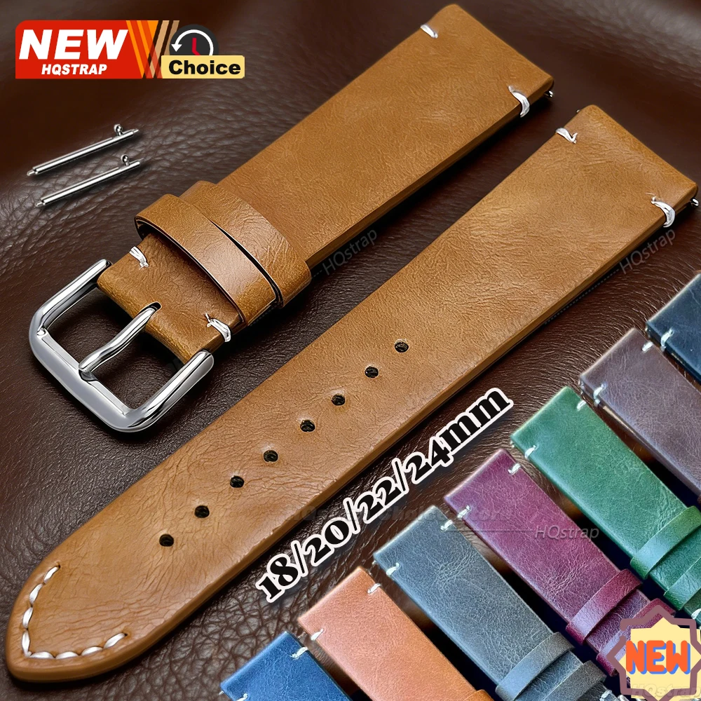Nouveau bracelet en cuir à coutures de 18 mm, 20 mm, 22 mm, 24 mm pour montre Omega, bracelet Seiko, montre connectée Rolex, avec attache rapide