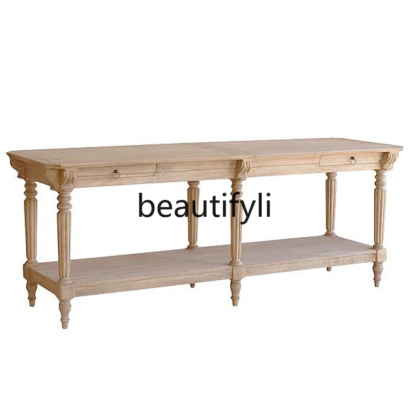 

French retro solid wood entrance table European style old strip case side table against the wall to enter the door entrance