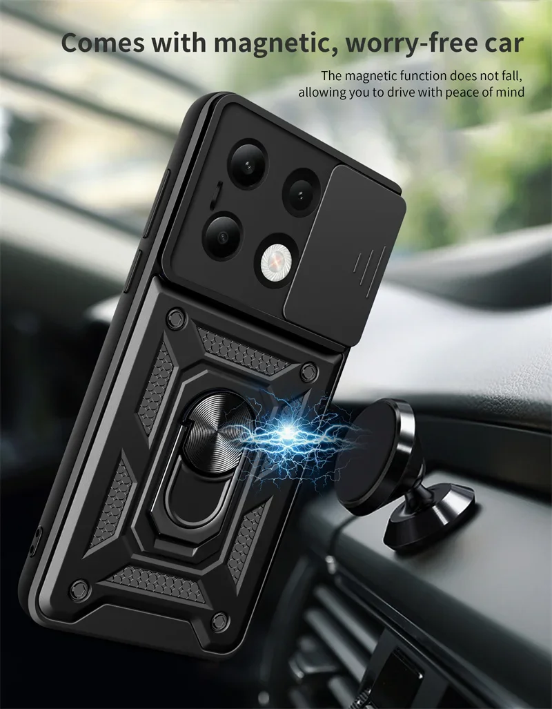 For Xiaomi Redmi Note 13 4G Case Camera Protect Armor Shockproof Phone Case For Redmy Note 13 Note13 Magnetic Holder Ring Cover