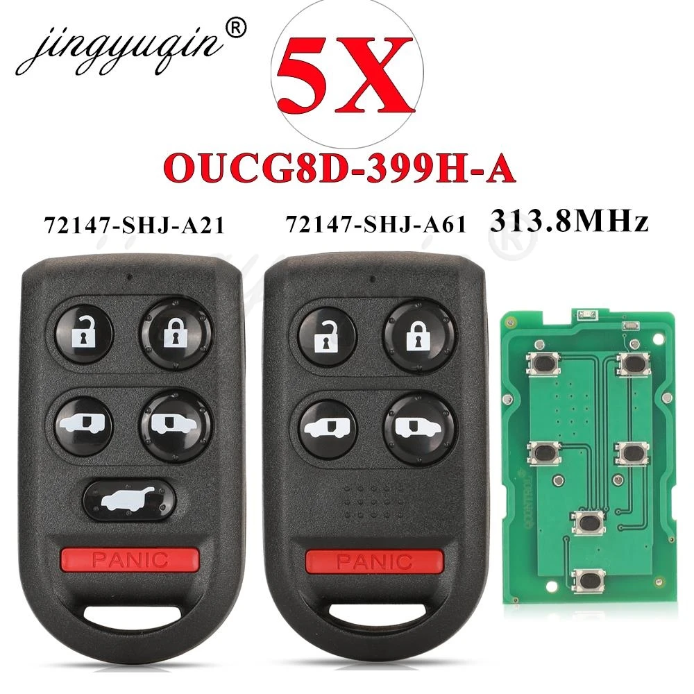 

jingyuqin 5pcs Remote Car Key Fob 5/6Button 313.8Mhz for Honda Odyssey EX EXL Touring 2005-2010 OUCG8D-399H-A 72147-SHJ-A21 /A61