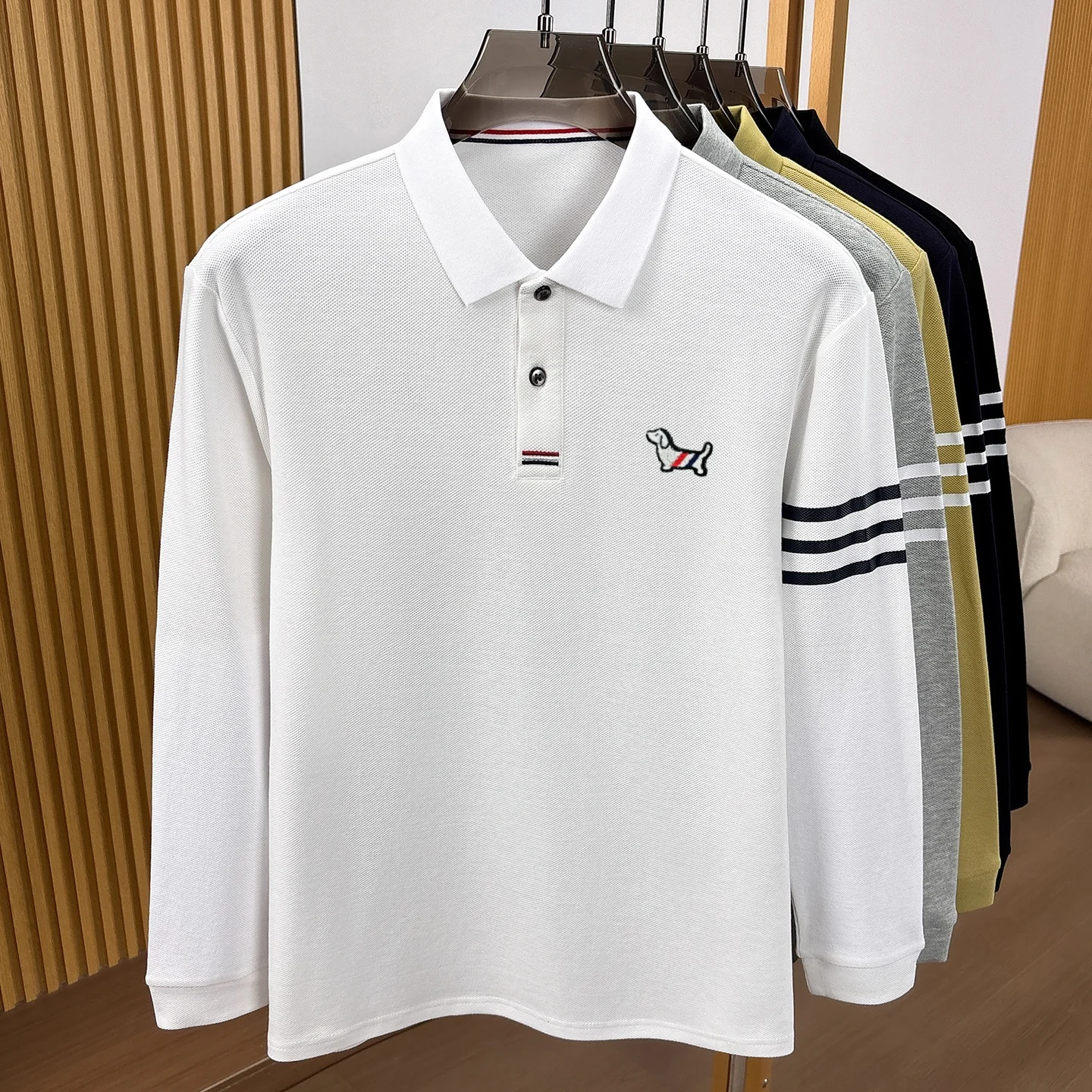Hochwertige 100% Baumwolle Langärmel Polo Shirt Mode Marke Männer neue Cartoon Welpen Stickerei Komfort Herbst Casual Streifen T-Shirt – Detail 10