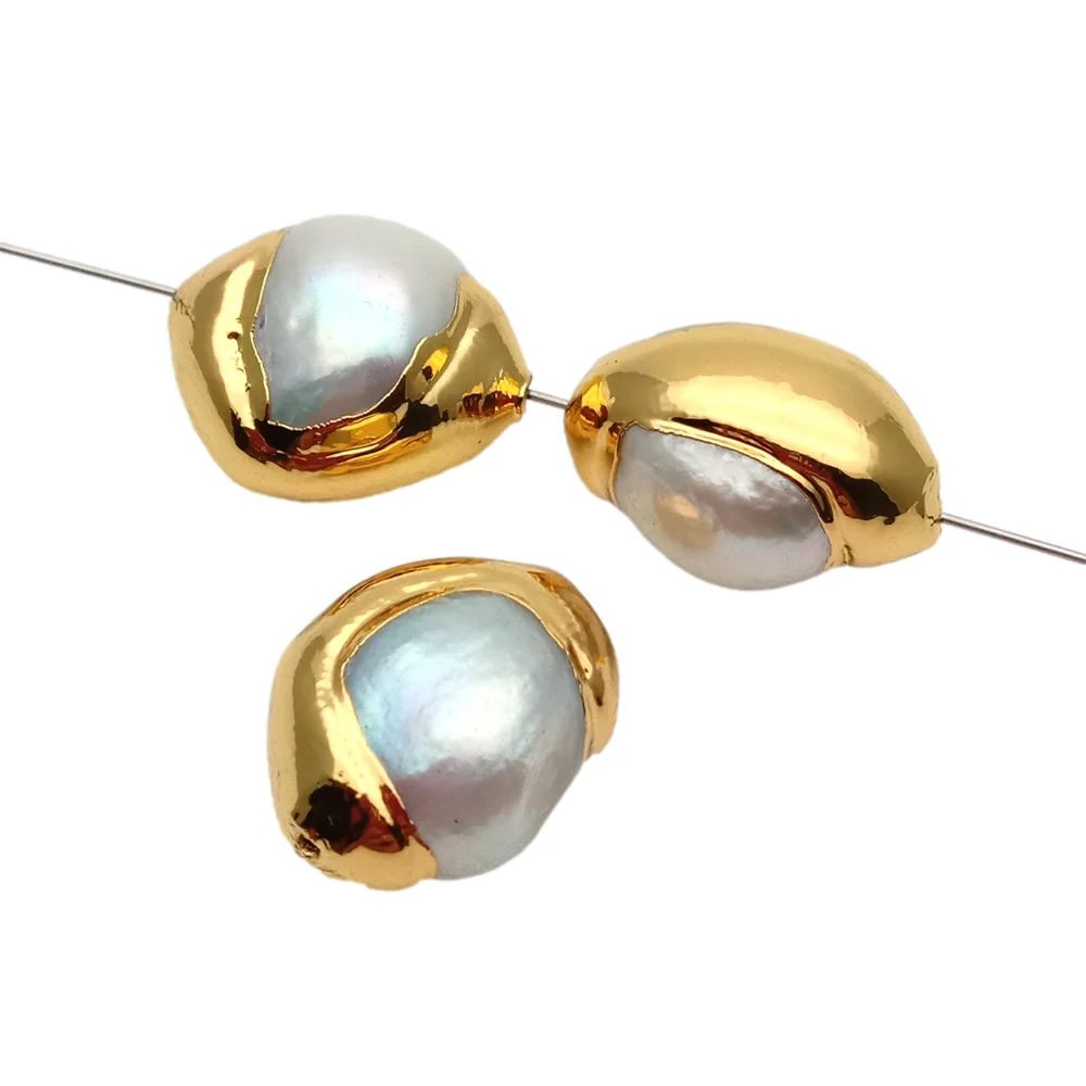 10 Pcs 15x19mm Gold Plated cover Cultured White baroque Pearl Loose Beads For Jewelry Making