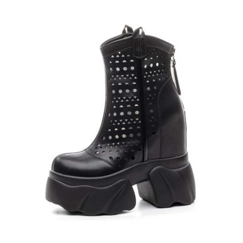 

Ботильоны 12 см, дымоходная обувь, ботинки из коровьей кожи, женские мотоциклетные ботинки на танкетке, летние женские модные мокасины