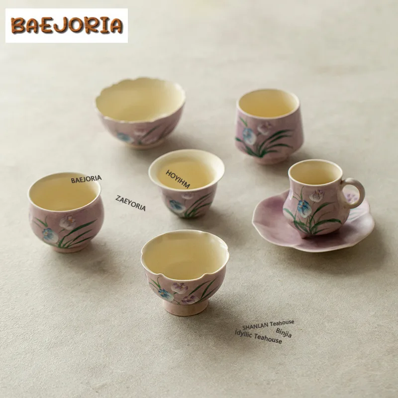 Hand-painted Tulip Teacup Vintage Tea Bowl Sample Tea Cup Tea-tasting Personal Cup Jianzhan Master Cups Household Tea Services