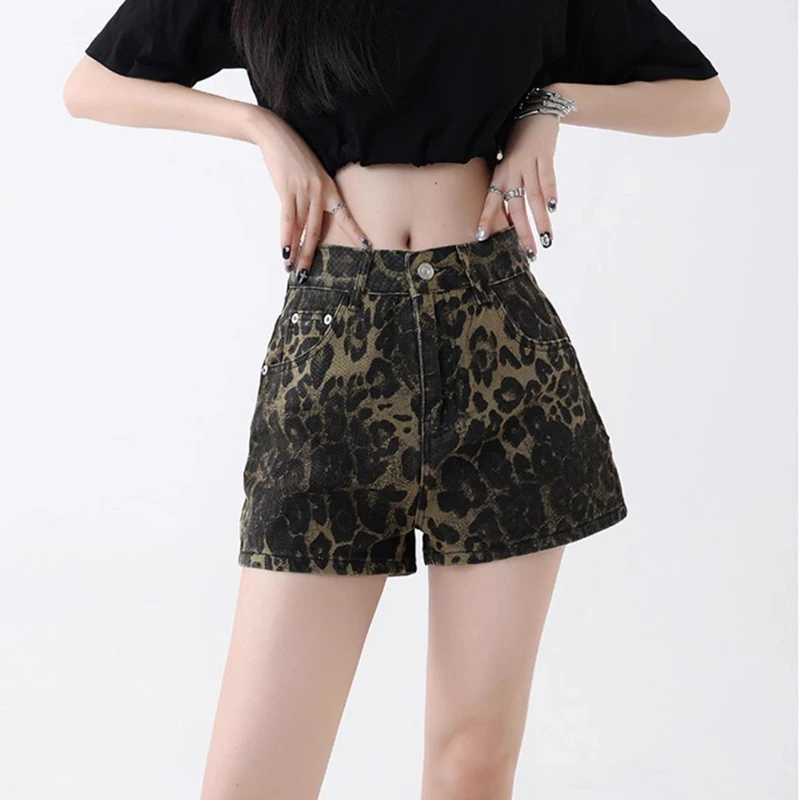 Summer Women Leopard Printed Slim Fit Jeans Girls Low Waist Skinny Thin Shorts Lady Sexy Retro Fashion Short Pants