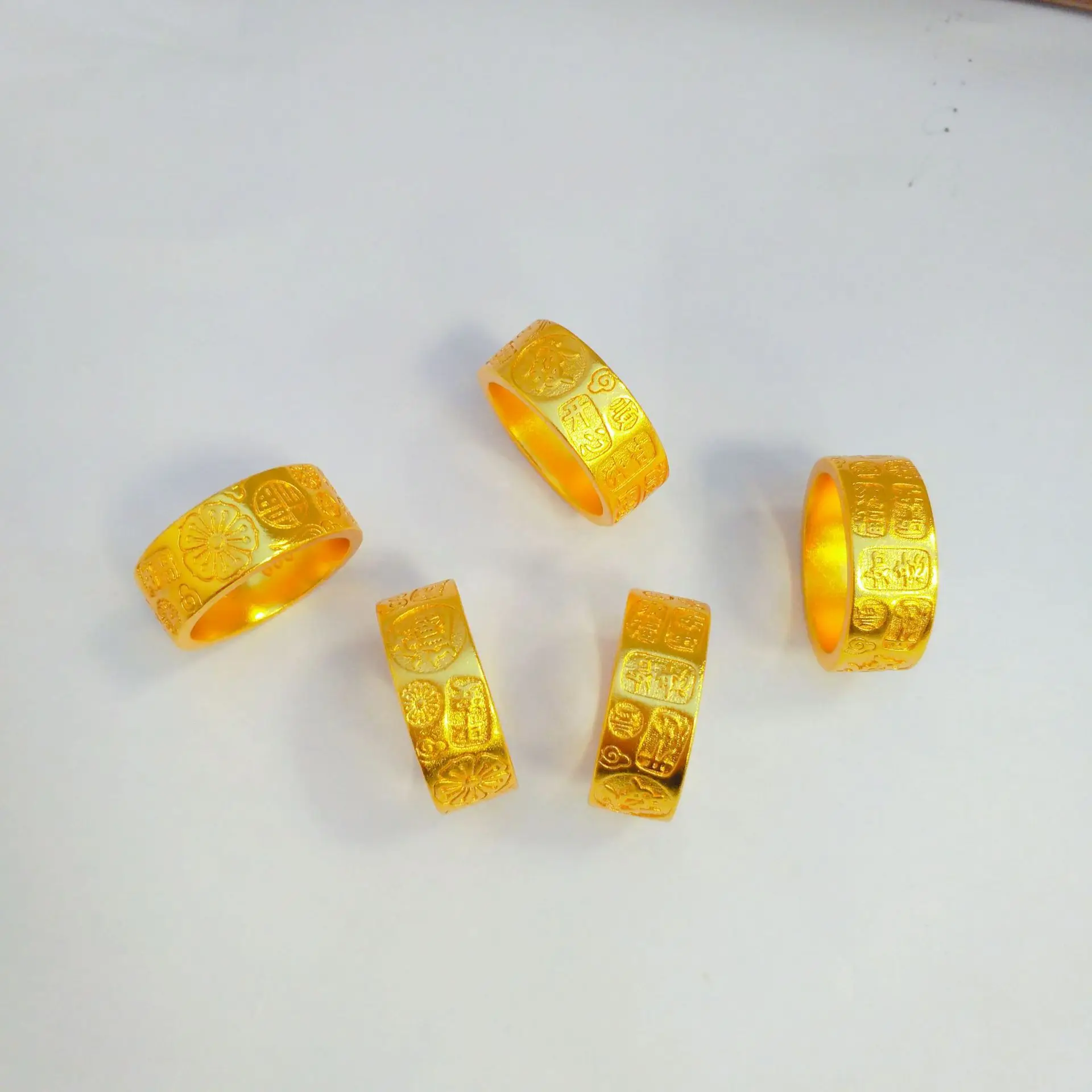 

8mm Auspicious Eight-Treasure Ring Men 24K Gold AU999 - 8mm bold, lucky design, 24K AU999 steady aura
