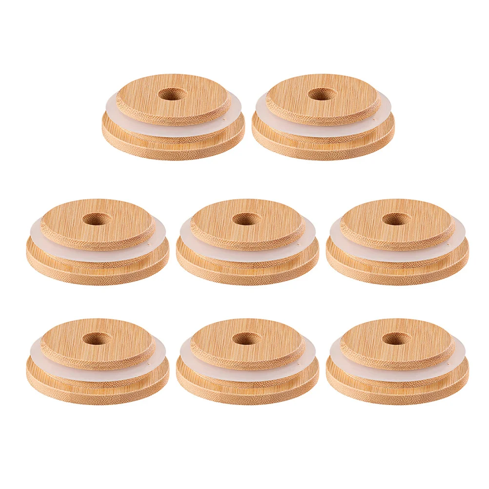8 szt. bambusowych pokrywek do słoików typu Mason, pokrywki do konserwowania z otworem na słomkę, odłączane silikonowe uszczelki pasujące do większości szklanych słoików na piwo, jogurt.