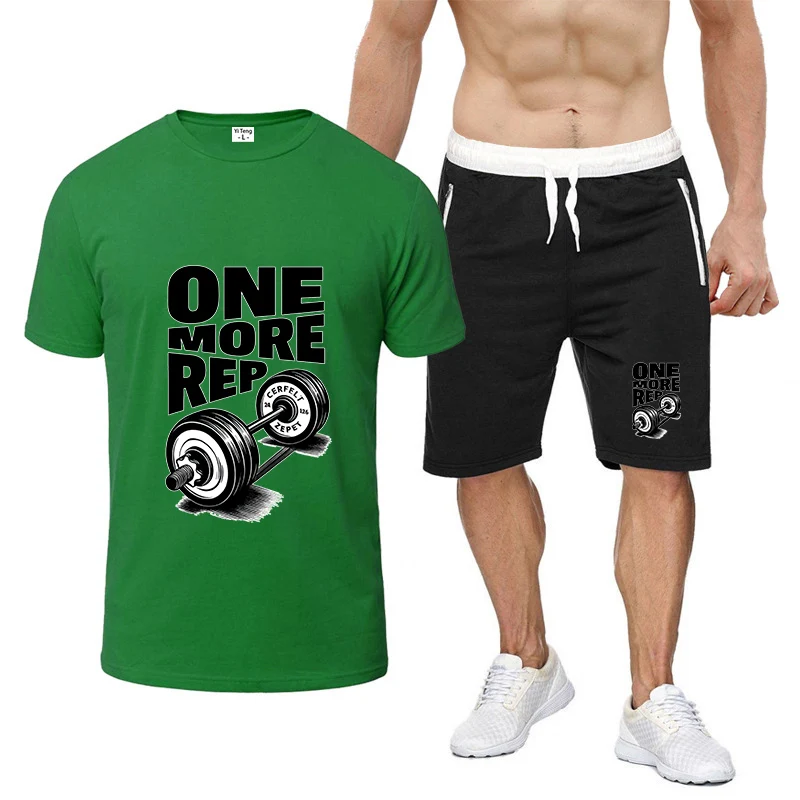 

2026 Gym Workout ONE MORE REP Weightlifting Men's Summer New Eight-color Short-sleeved Set Casual T-shirt + Sweatpant Suit