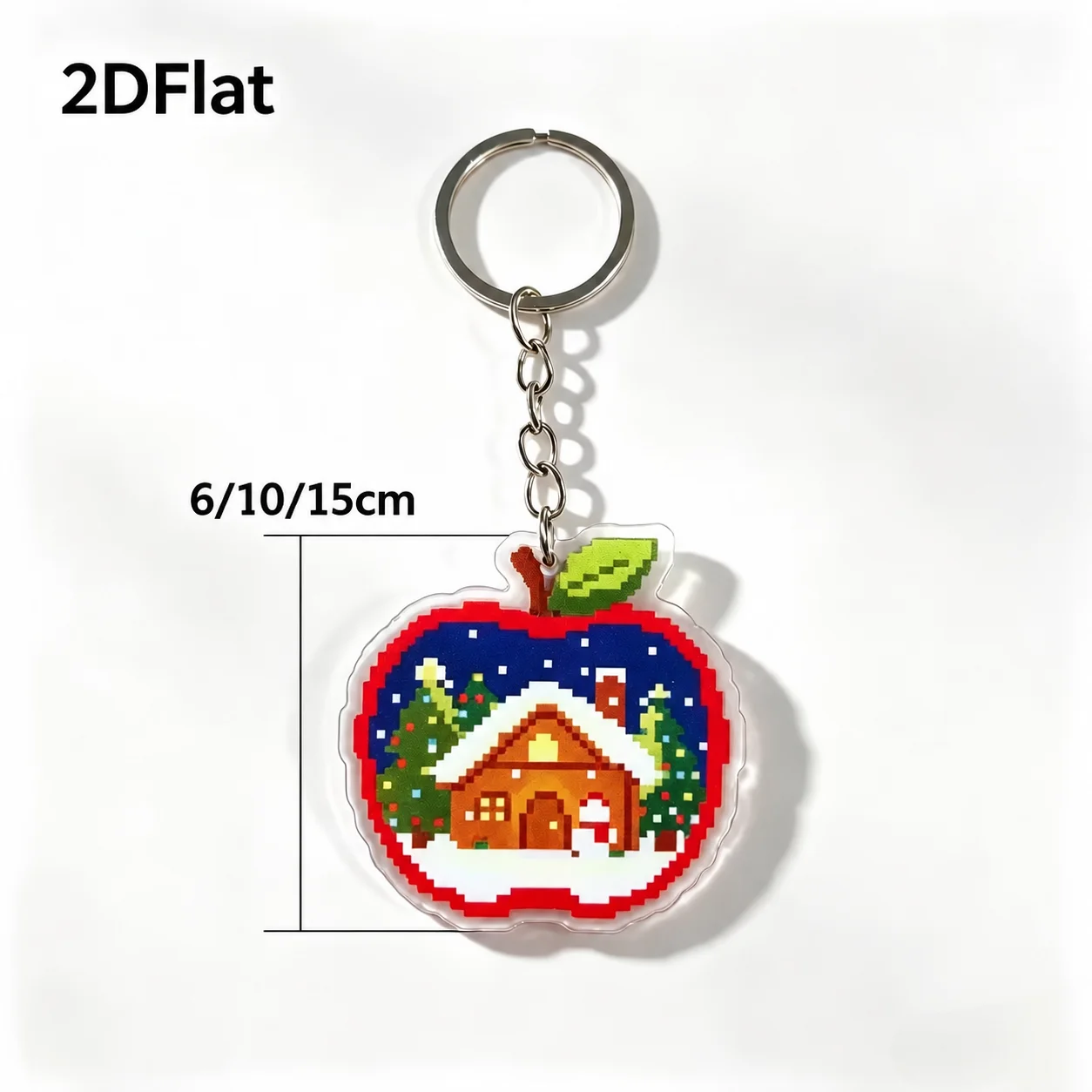 Customized Pixel Art Christmas Apple Acrylic Keychain with Embossed Metal Ring Custom Name Bag Charm Holiday Gift for Loved Ones