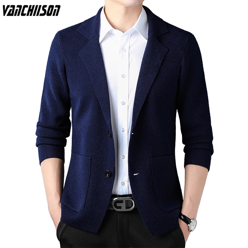 

Top Quality Men 100% Wool Sweater Cardigan Outwear Knit Sweater Thick for Autumn Winter Turndown Collar Buttons Down 01076