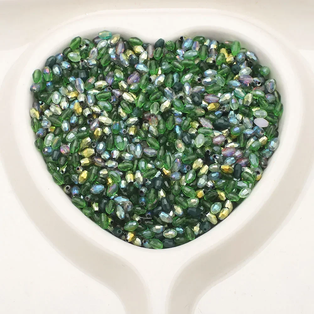 200 Stuks 3x5mm Groene Rijstkorrels Kleine Facet Kristal Kraal Ovale Vorm Glas Kristal Kralen voor Sieraden Maken Armband DIY Kledingstuk